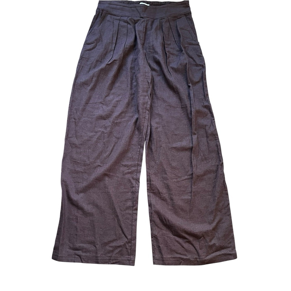 Abercrombie & Fitch Linen Cotton Wide Leg Pants  Pull On Brown, Size Medium